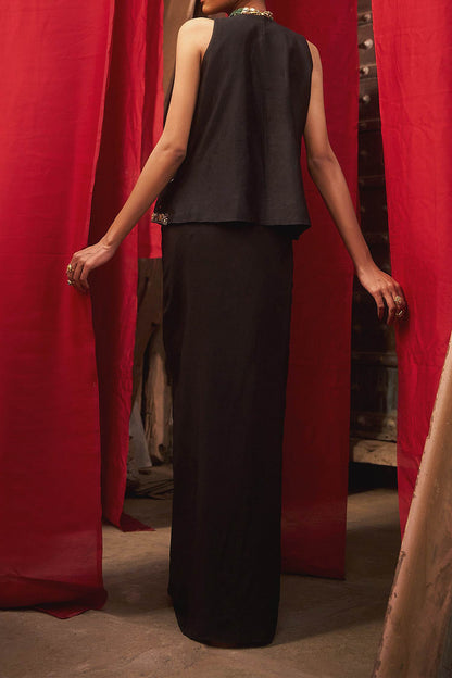 Shop Hirika &amp; Dhruti Black Marodi Work Layered Top And Draped Skirt Set For Kids