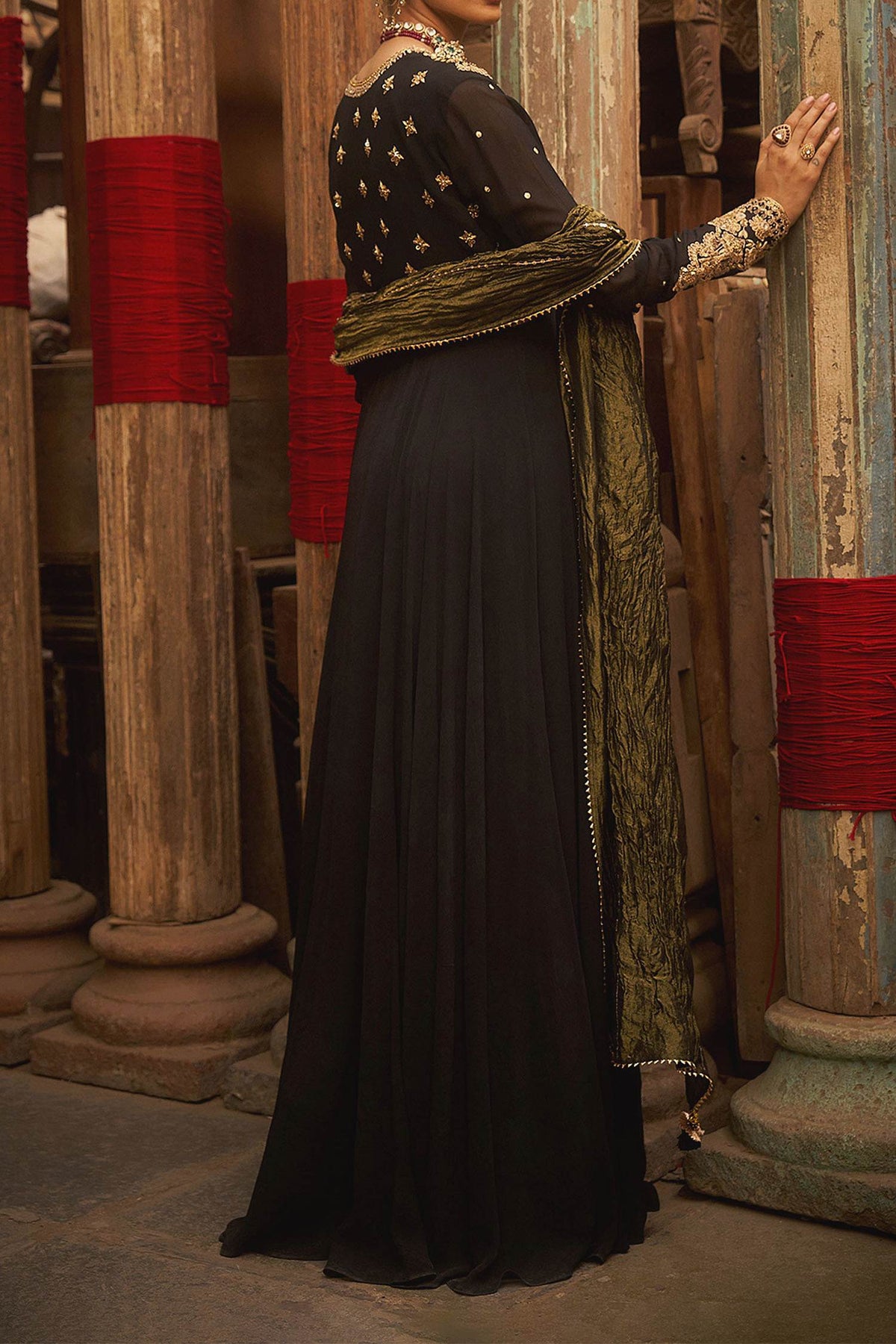 Shop Hirika &amp; Dhruti Black Embroidered Anarkali And Dupatta Set For Kids at Aza Fashions
