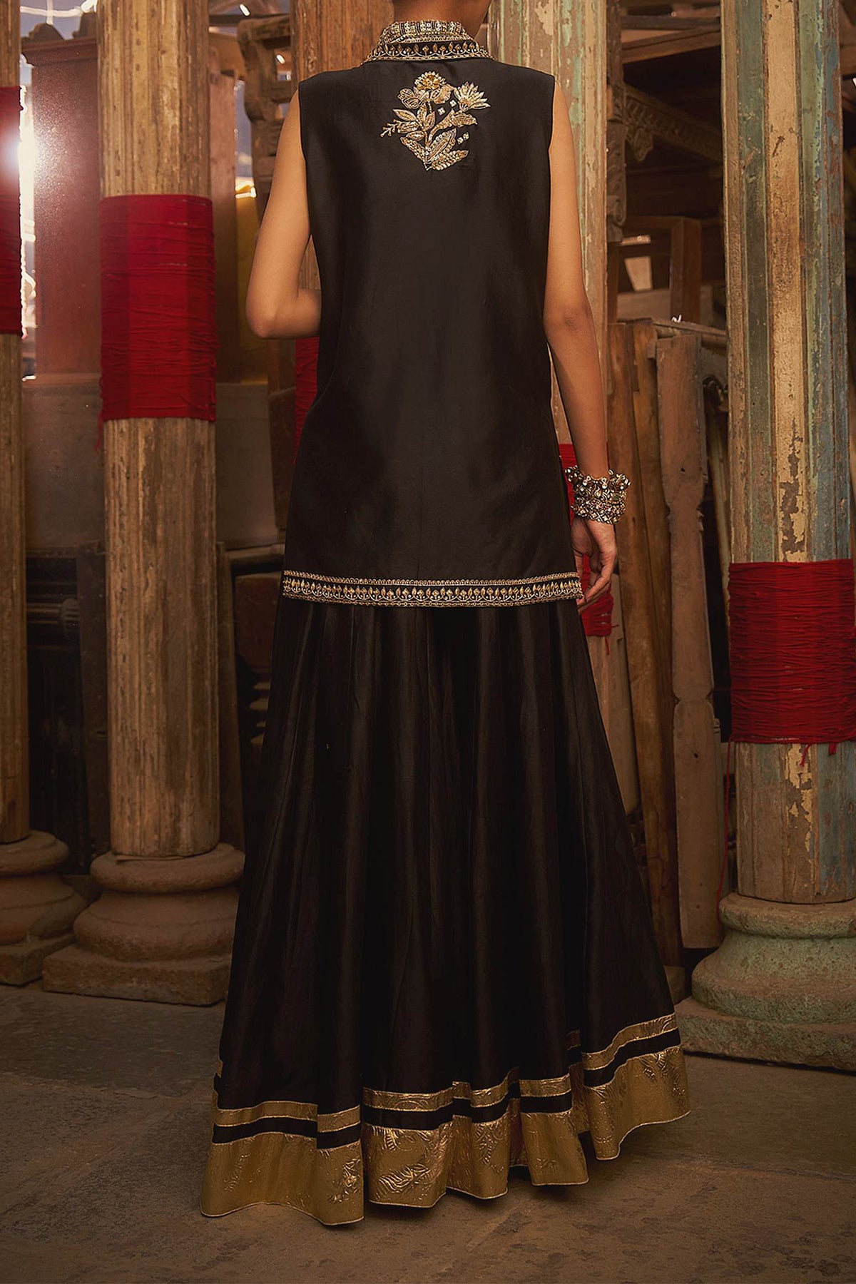 Shop Hirika &amp; Dhruti Black Hand Embroidered Jacket And Kali Sharara Set For Kids at Aza Fashions