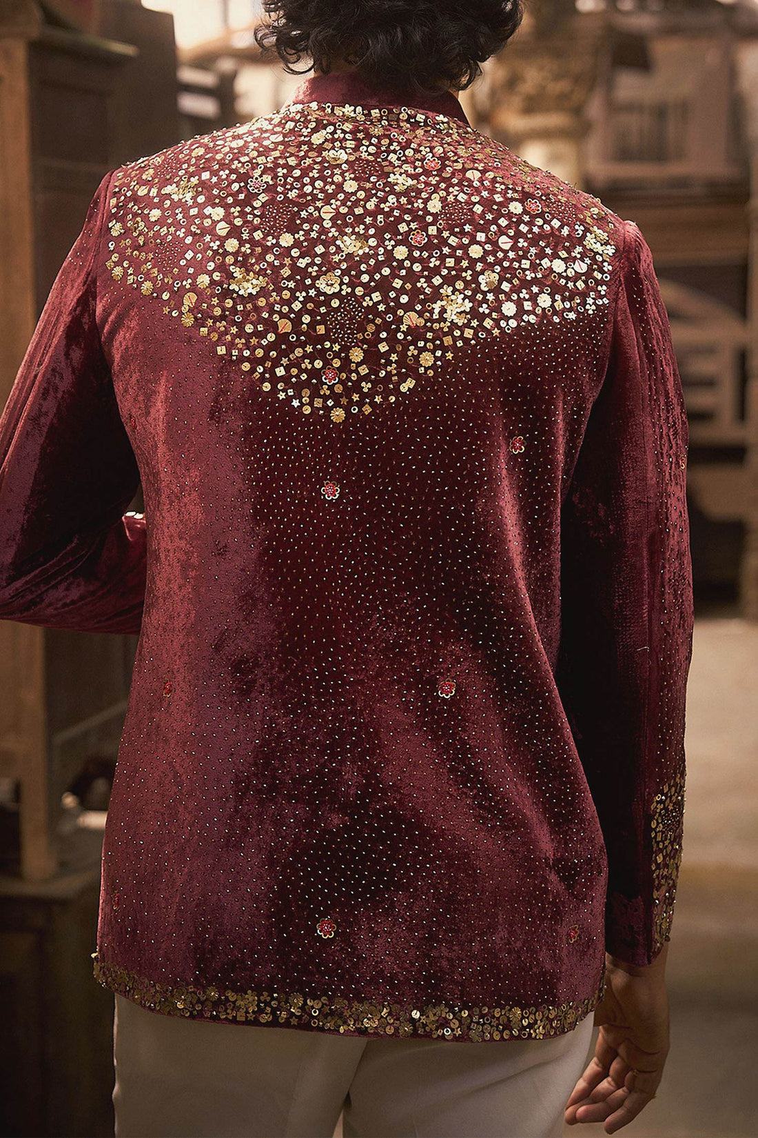 Shop Hirika &amp; Dhruti Burgundy Sequin Embroidered Bandhgala For Kids at Aza Fashions