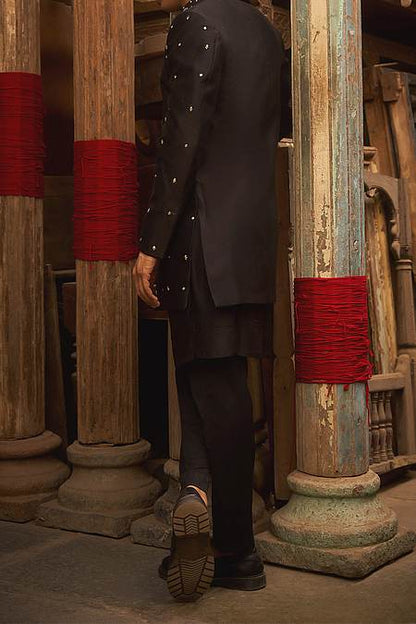 Shop Hirika &amp; Dhruti Black Embroidered Jacket And Kurta Set For Kids at Aza Fashions