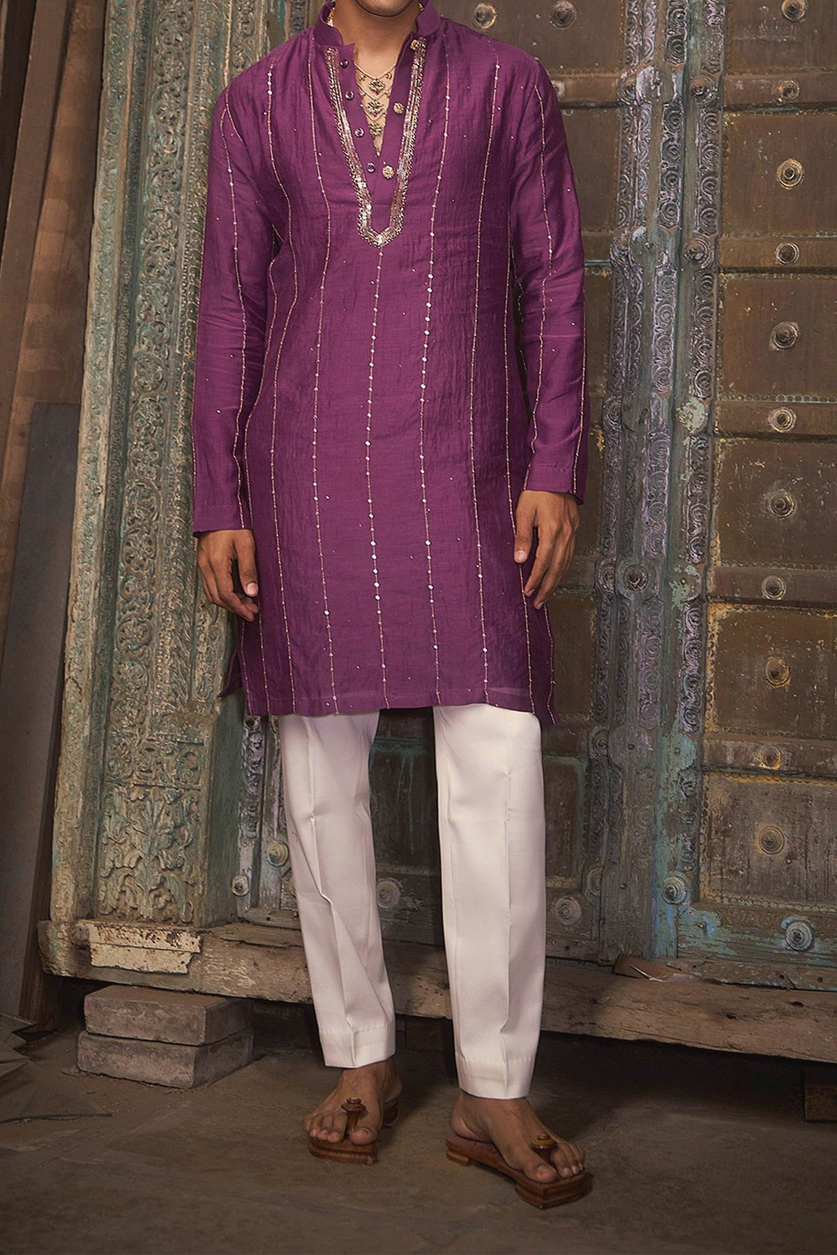 Shop Hirika &amp; Dhruti Purple Tikki Lines Embroidered Kurta Set For Kids at Aza Fashions