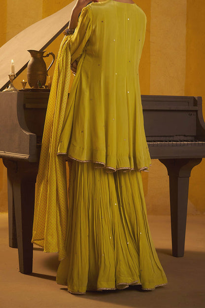 Buy Hirika &amp; Dhruti Yellow Tikki Work Anarkali Kurta And Sharara Set For Kids