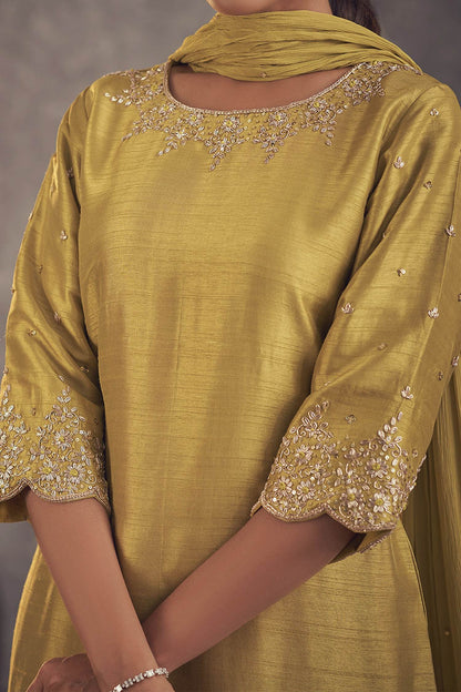 Buy Hirika &amp; Dhruti Green Dupatta Georgette, Gharara Georgette, Inner Embroidered And Layered Set For Kids Online at Aza Fashions