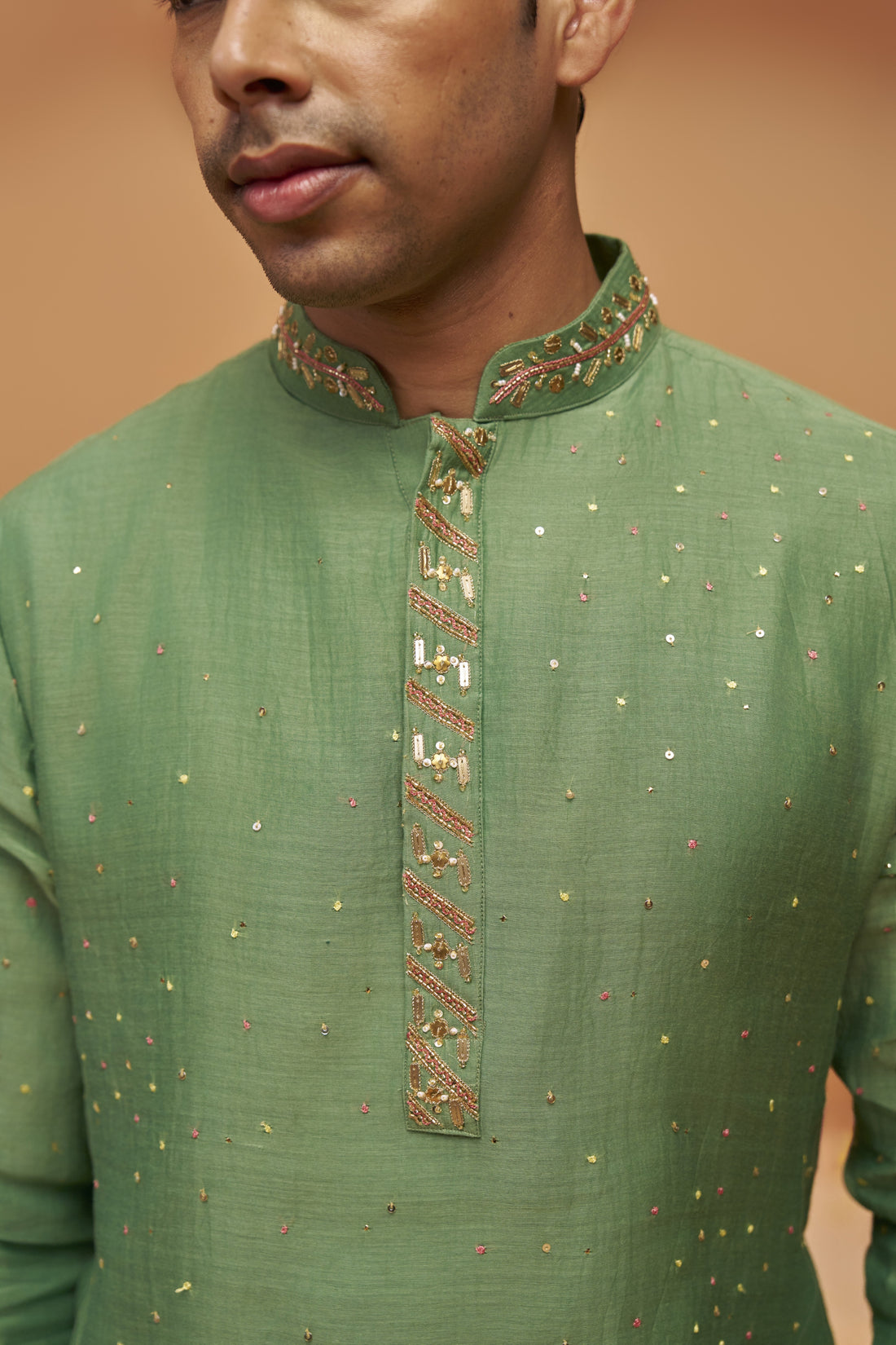Green Badla Chanderi Kurta