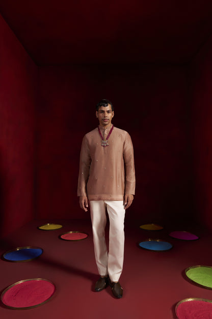 Beige Butti Chanderi Kurta