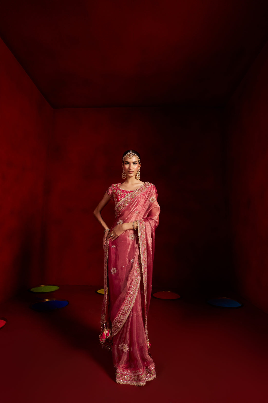 Pink Organza Saree Set
