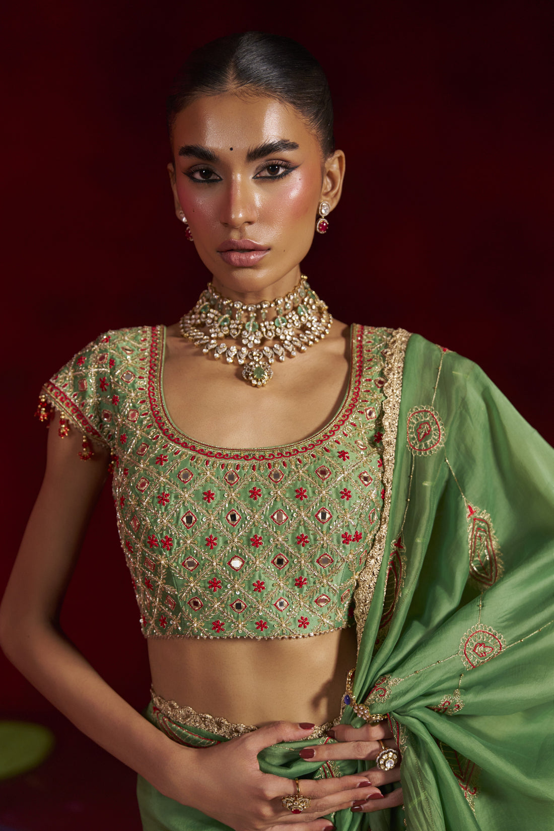 Green Organza Saree Set