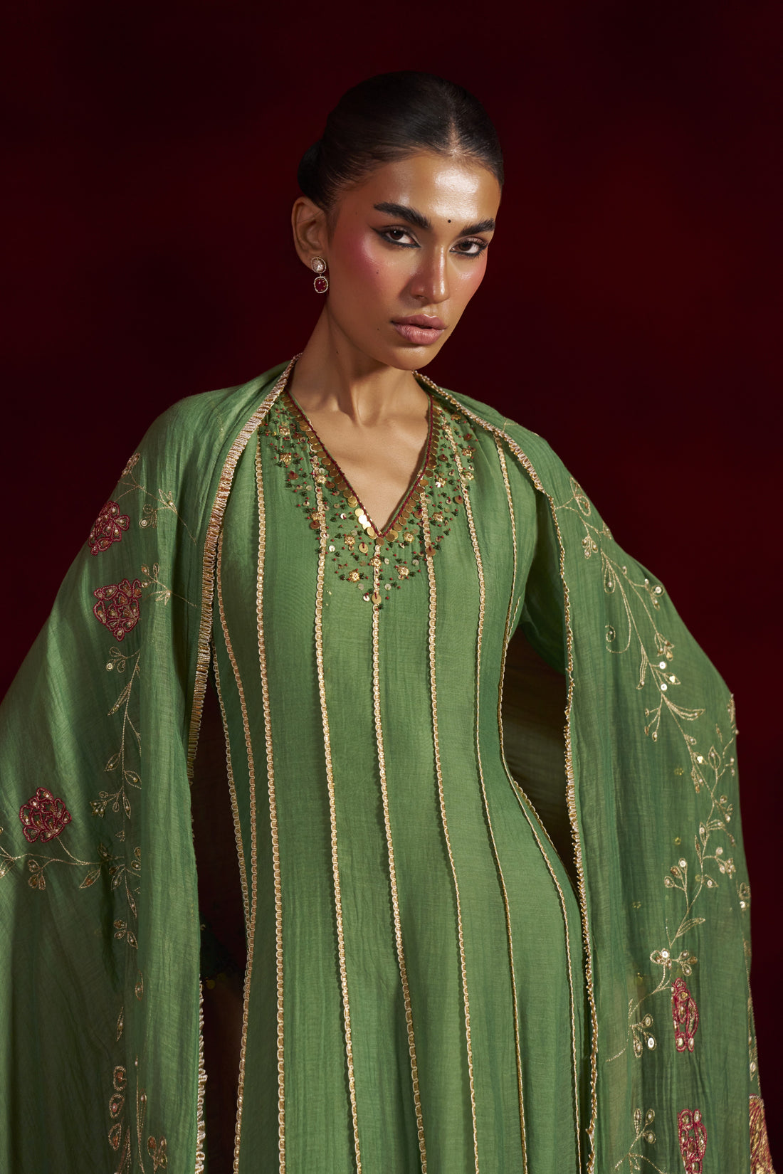 Green Patchwork Anarkali Set