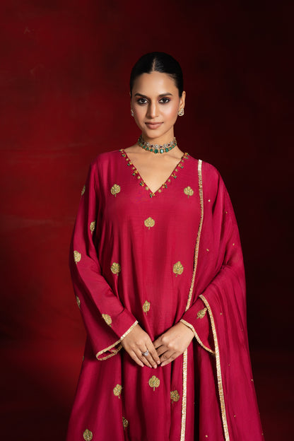 Red Patchwork Kurta