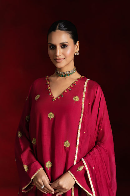 Red Patchwork Kurta