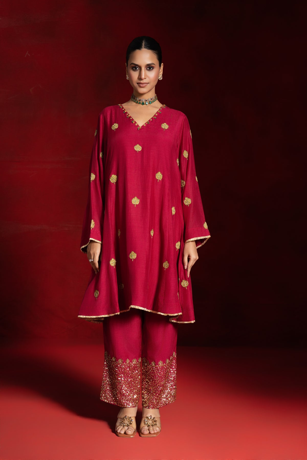 Red Patchwork Kurta