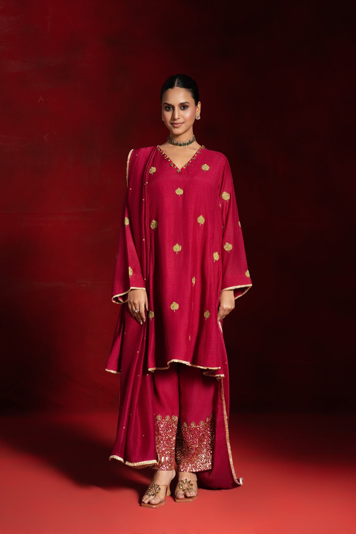 Red Patchwork Kurta