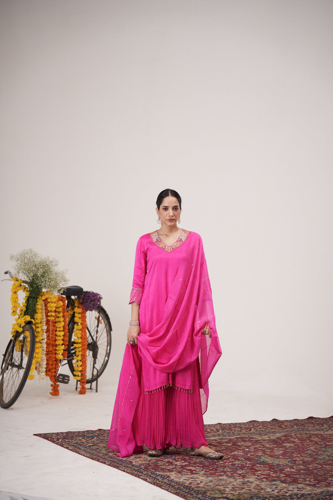 Fushcia Kurta Sharara Set